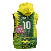 Custom South Africa National Football Sleeveless Hoodie King Protea with African Tribal Geometric Pattern Culture Art