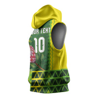 Custom South Africa National Football Sleeveless Hoodie King Protea with African Tribal Geometric Pattern Culture Art