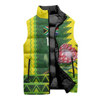 Custom South Africa National Football Sleeveless Puffer Jacket King Protea with African Tribal Geometric Pattern Culture Art