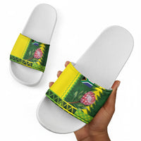 South Africa National Football Slide Sandals King Protea with African Tribal Geometric Pattern Culture Art