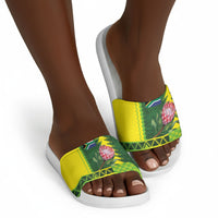 South Africa National Football Slide Sandals King Protea with African Tribal Geometric Pattern Culture Art