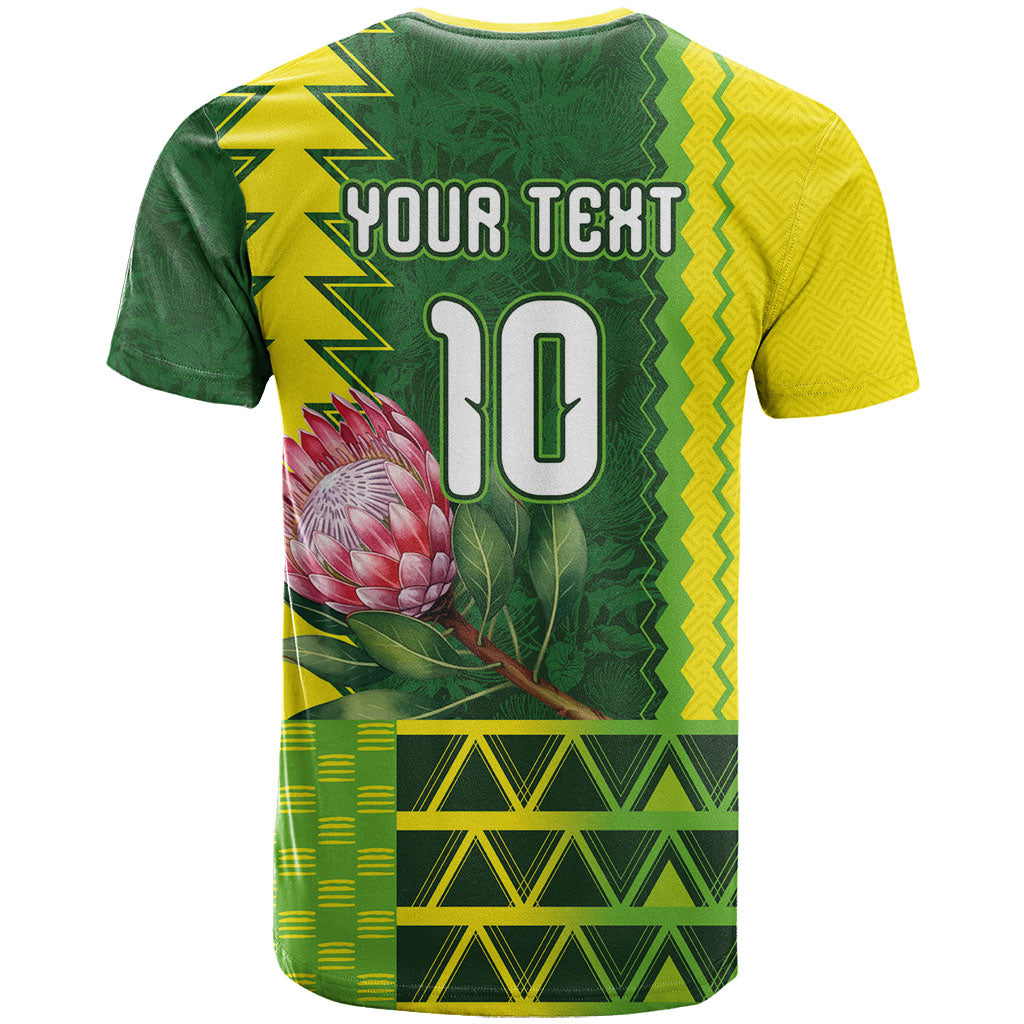 Custom South Africa National Football T shirt King Protea with African Tribal Geometric Pattern Culture Art