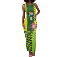 Custom South Africa National Football Tank Maxi Dress King Protea with African Tribal Geometric Pattern Culture Art