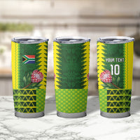 Custom South Africa National Football Tumbler Cup King Protea with African Tribal Geometric Pattern Culture Art
