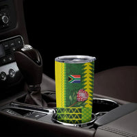 Custom South Africa National Football Tumbler Cup King Protea with African Tribal Geometric Pattern Culture Art