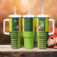 Custom South Africa National Football Tumbler With Handle King Protea with African Tribal Geometric Pattern Culture Art