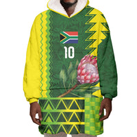 Custom South Africa National Football Wearable Blanket Hoodie King Protea with African Tribal Geometric Pattern Culture Art