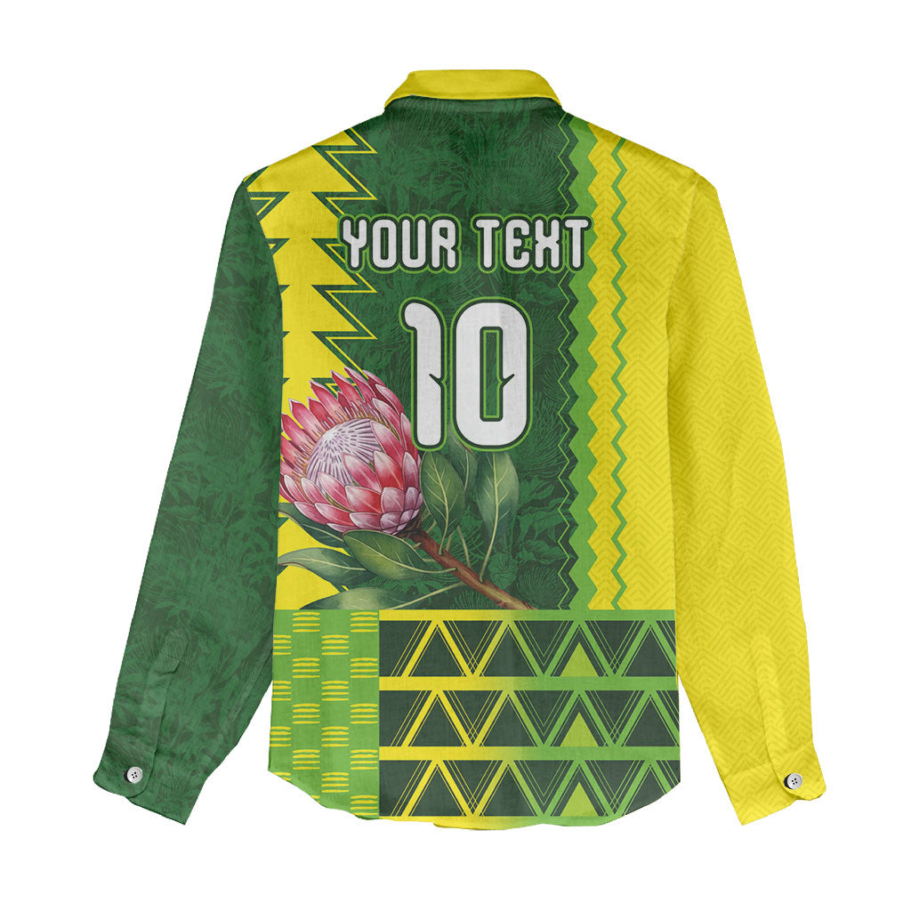 Custom South Africa National Football Women Casual Shirt King Protea with African Tribal Geometric Pattern Culture Art