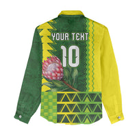 Custom South Africa National Football Women Casual Shirt King Protea with African Tribal Geometric Pattern Culture Art