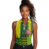 Custom South Africa National Football Women Sleeveless Polo Shirt King Protea with African Tribal Geometric Pattern Culture Art