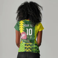 Custom South Africa National Football Women V-Neck T-Shirt King Protea with African Tribal Geometric Pattern Culture Art