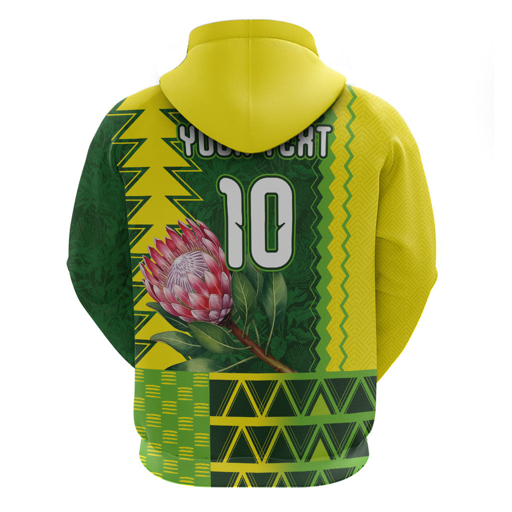 Custom South Africa National Football Zip Hoodie King Protea with African Tribal Geometric Pattern Culture Art