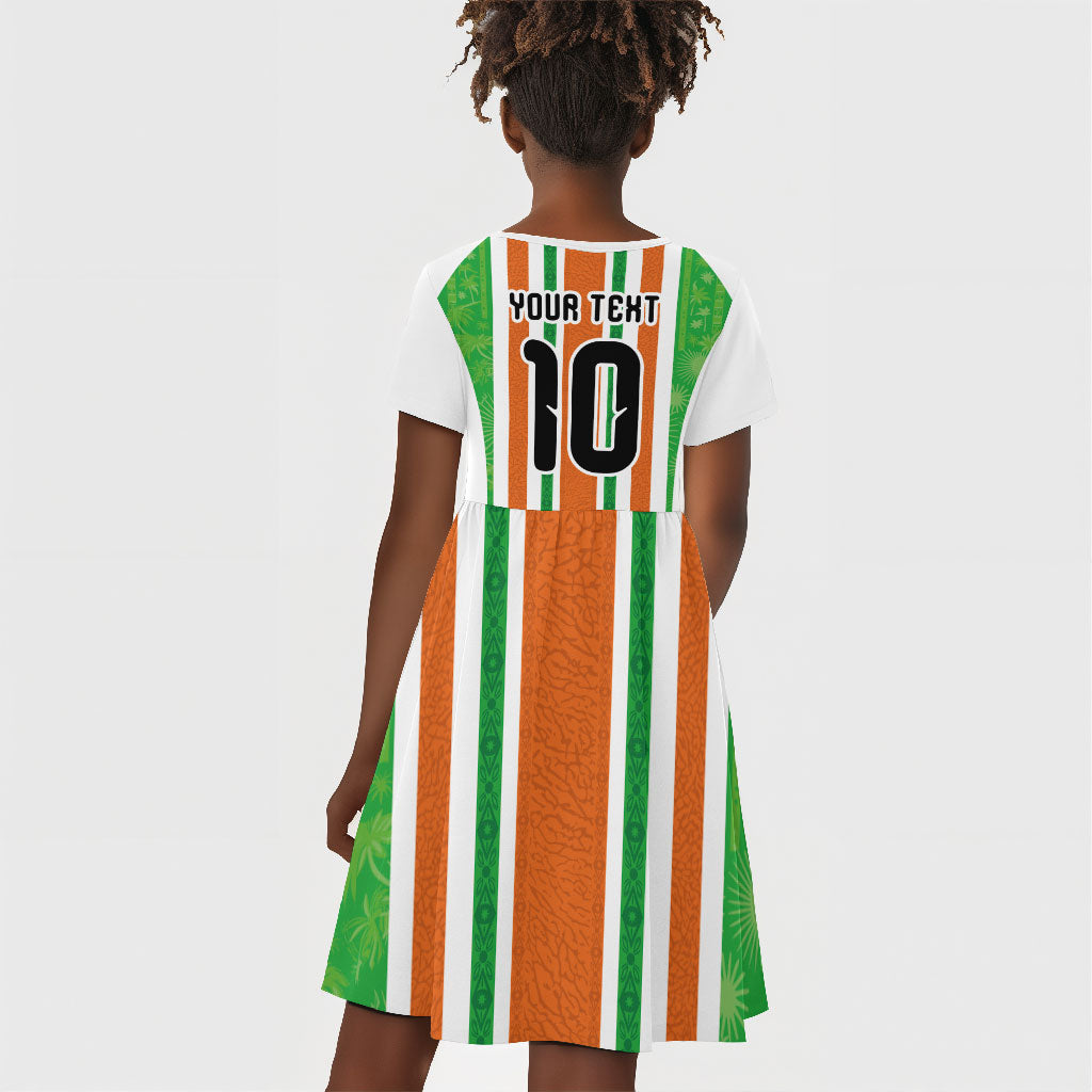 Custom Cote d'Ivoire Kid Short Sleeve Dress The Elephants with African Pattern Stripes