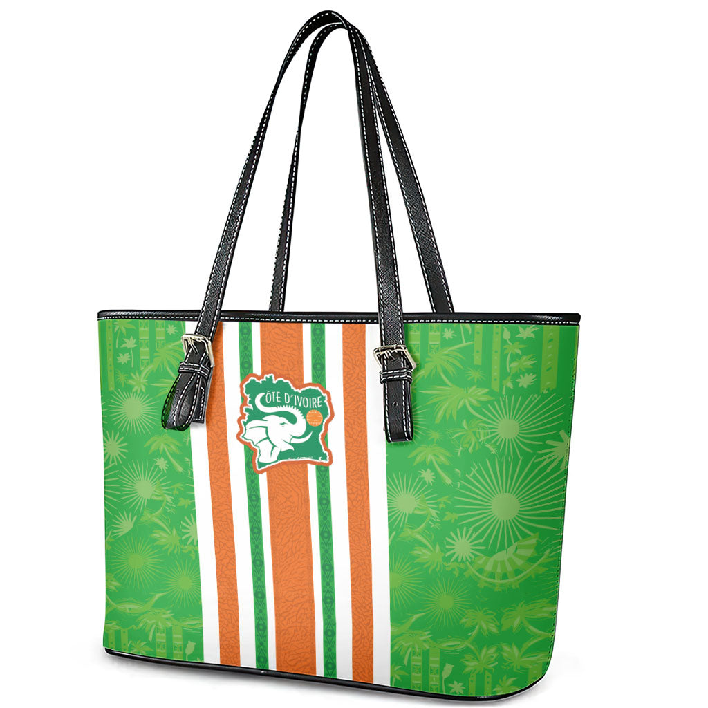 Cote d'Ivoire Leather Tote Bag The Elephants with African Pattern Stripes