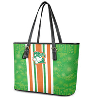 Cote d'Ivoire Leather Tote Bag The Elephants with African Pattern Stripes