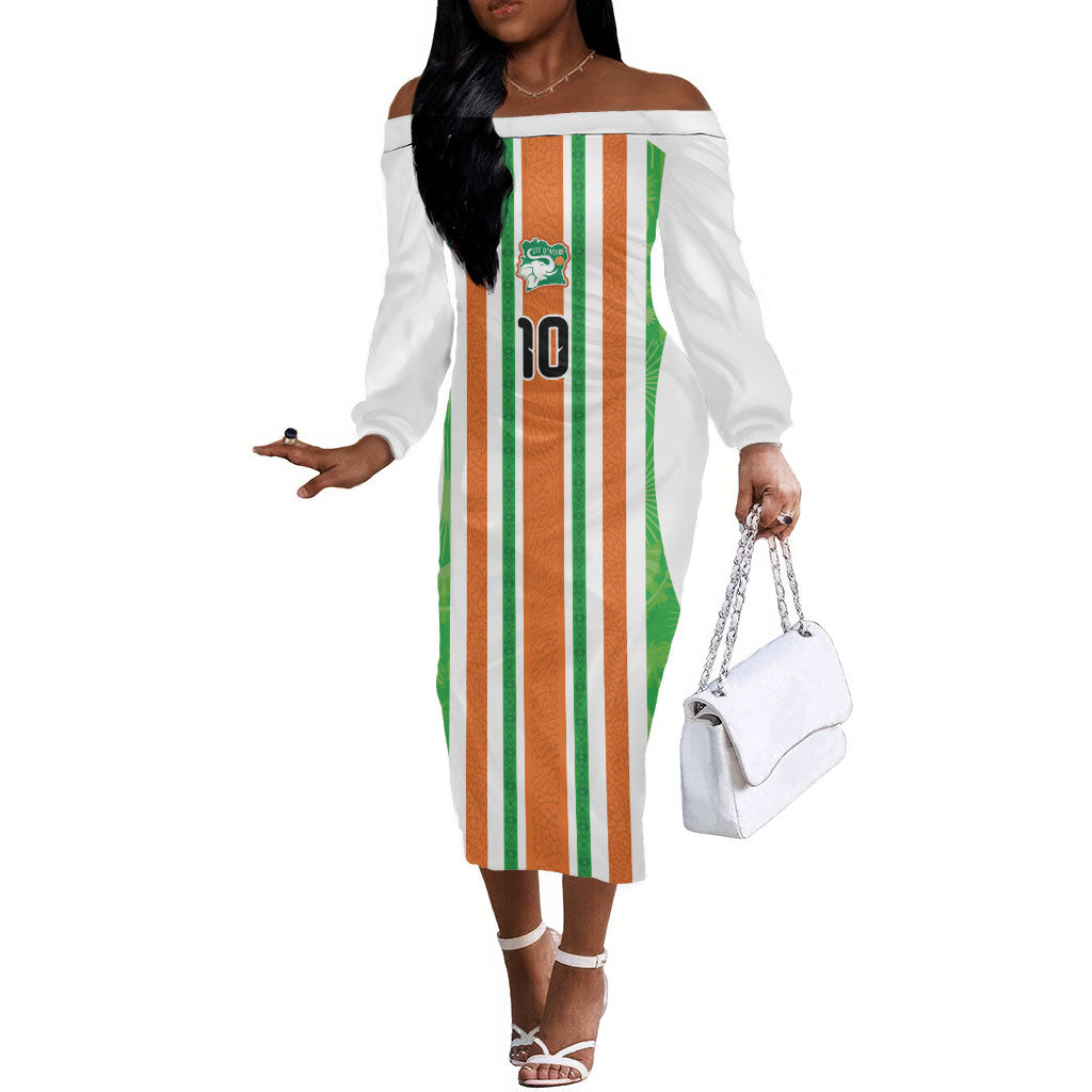 Custom Cote d'Ivoire Off The Shoulder Long Sleeve Dress The Elephants with African Pattern Stripes