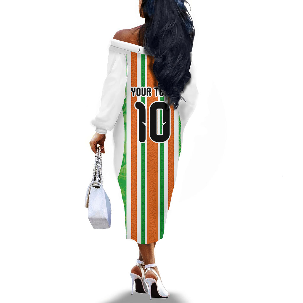 Custom Cote d'Ivoire Off The Shoulder Long Sleeve Dress The Elephants with African Pattern Stripes