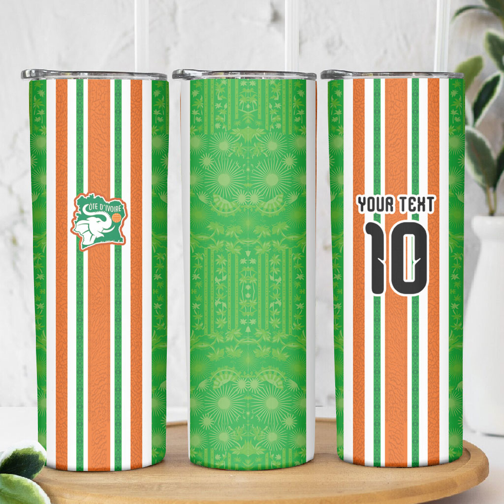 Custom Cote d'Ivoire Skinny Tumbler The Elephants with African Pattern Stripes