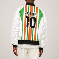 Custom Cote d'Ivoire Sleeve Zip Bomber Jacket The Elephants with African Pattern Stripes