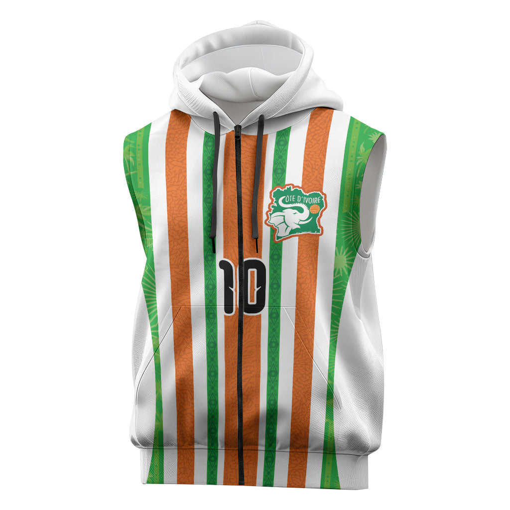Custom Cote d'Ivoire Sleeveless Zip Hoodie The Elephants with African Pattern Stripes
