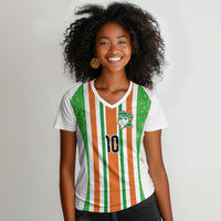 Custom Cote d'Ivoire Women V-Neck T-Shirt The Elephants with African Pattern Stripes