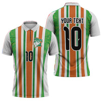 Custom Cote d'Ivoire Zipper Polo Shirt The Elephants with African Pattern Stripes