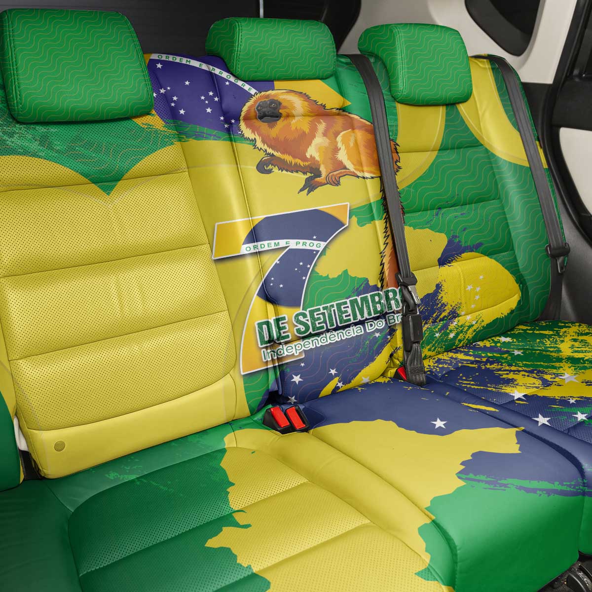 Brazil Independence Day Back Car Seat Cover Sete de Setembro and Golden Lion Tamarin - Wonder Print Shop