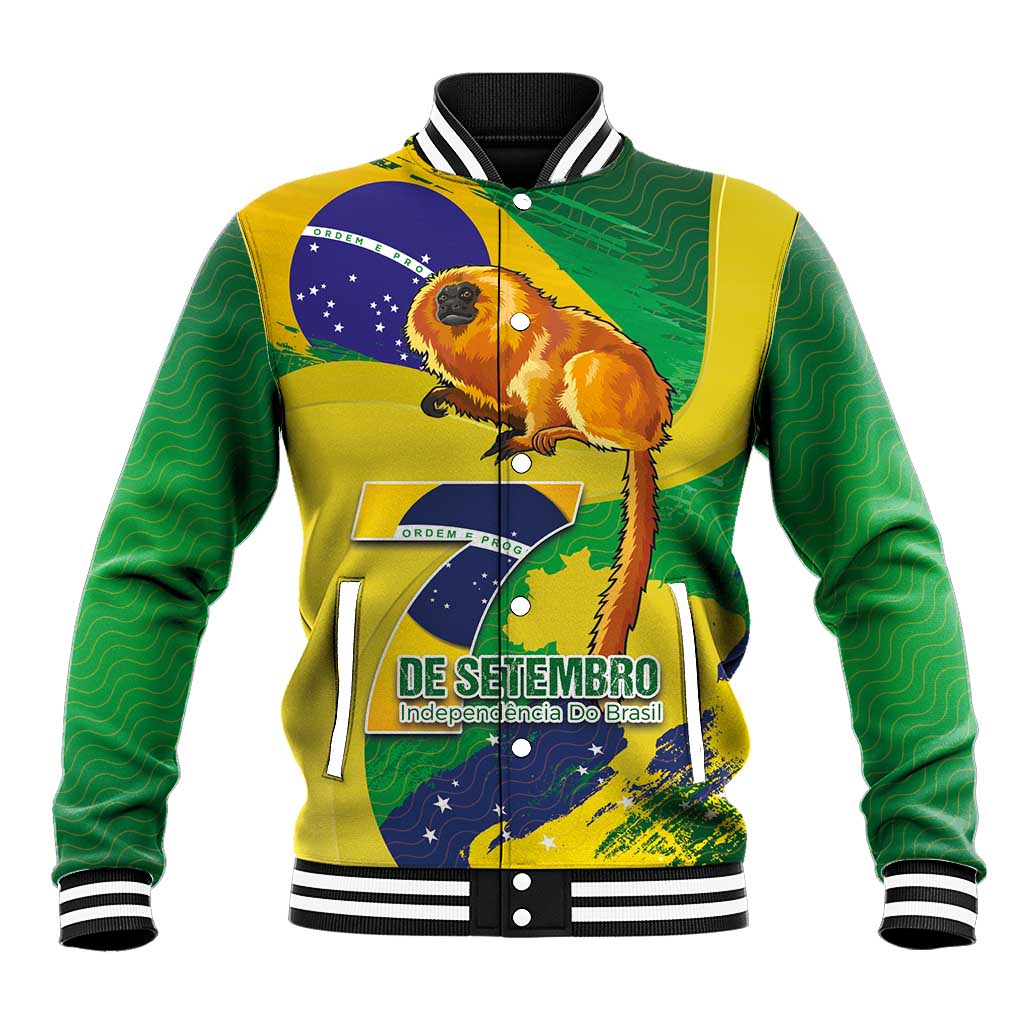 Brazil Independence Day Baseball Jacket Sete de Setembro and Golden Lion Tamarin - Wonder Print Shop