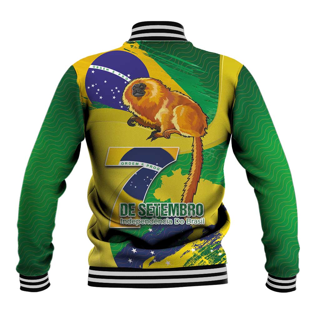 Brazil Independence Day Baseball Jacket Sete de Setembro and Golden Lion Tamarin - Wonder Print Shop