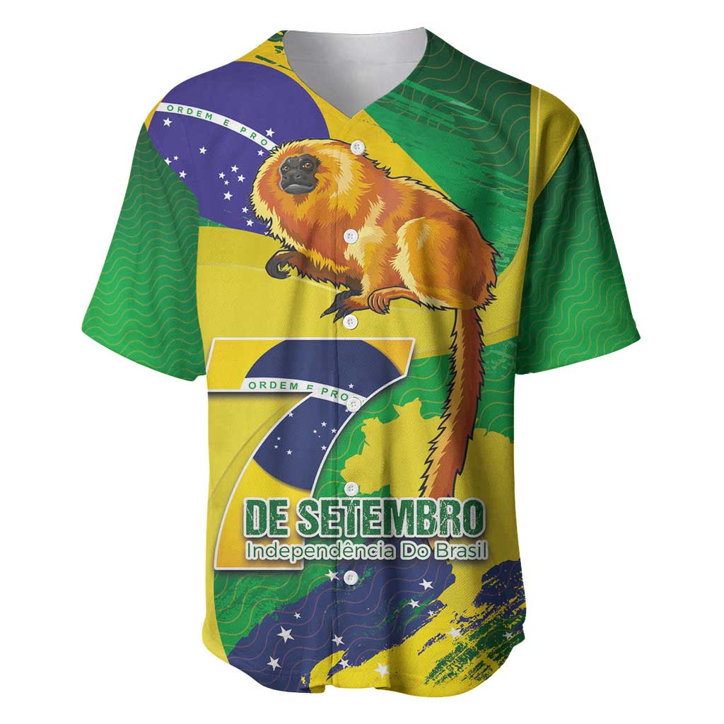 Brazil Independence Day Baseball Jersey Sete de Setembro and Golden Lion Tamarin - Wonder Print Shop