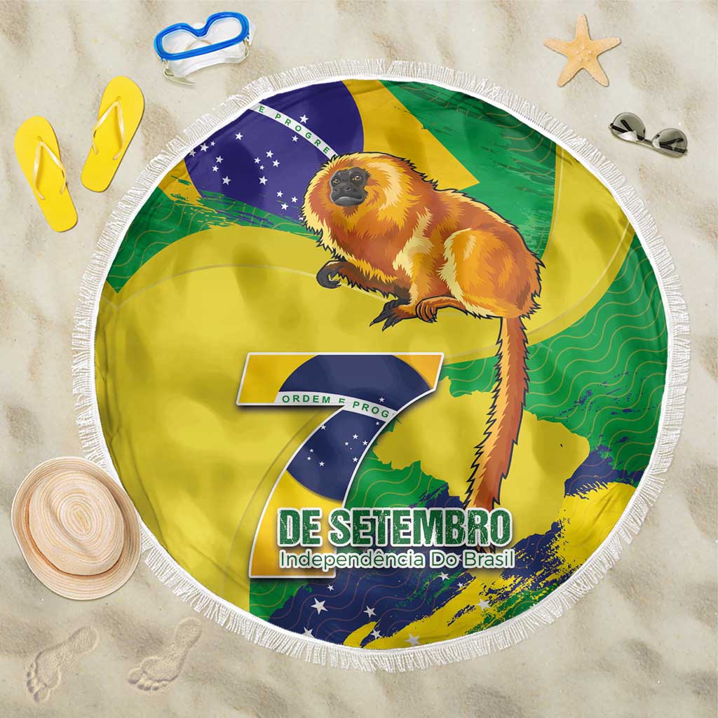 Brazil Independence Day Beach Blanket Sete de Setembro and Golden Lion Tamarin - Wonder Print Shop