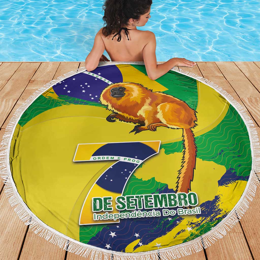 Brazil Independence Day Beach Blanket Sete de Setembro and Golden Lion Tamarin - Wonder Print Shop