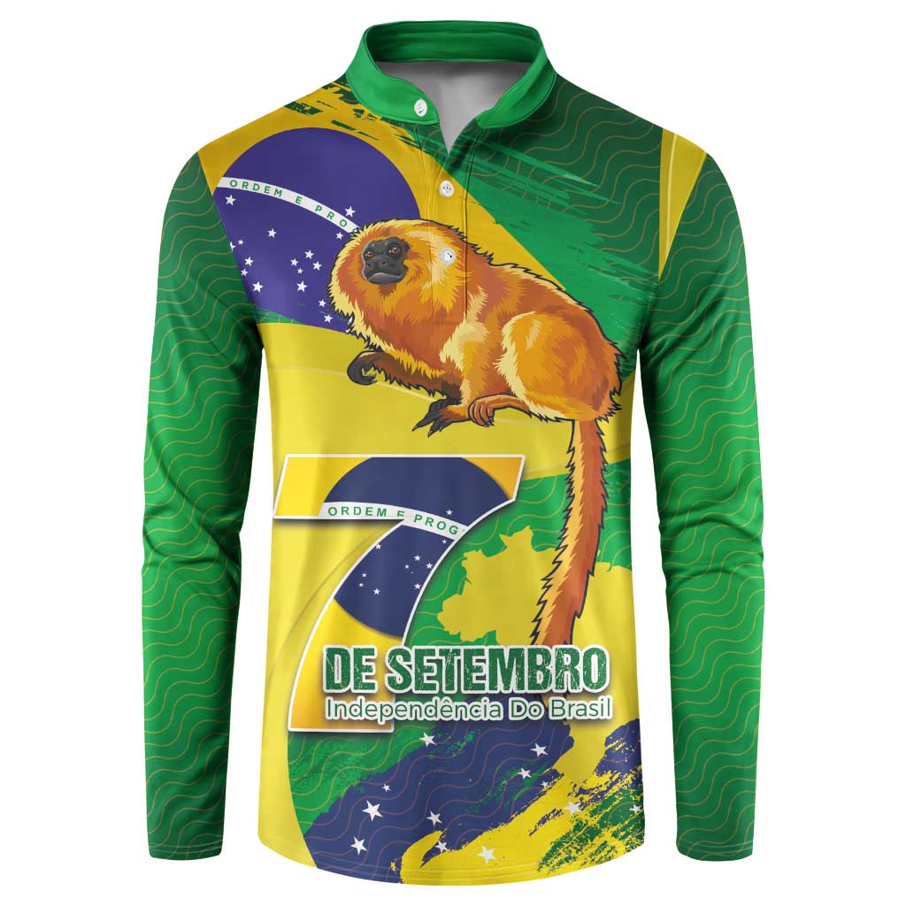 Brazil Independence Day Button Sweatshirt Sete de Setembro and Golden Lion Tamarin - Wonder Print Shop