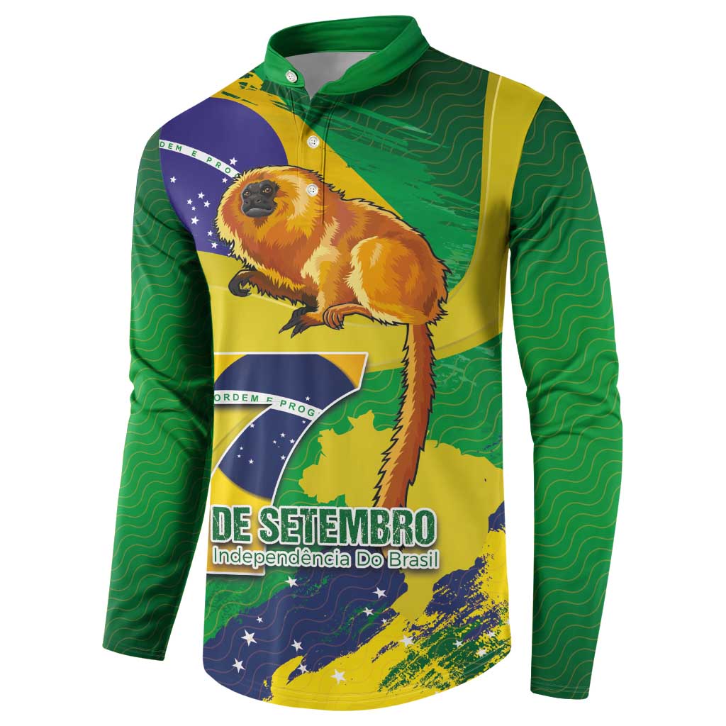 Brazil Independence Day Button Sweatshirt Sete de Setembro and Golden Lion Tamarin - Wonder Print Shop