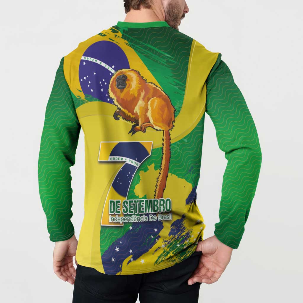 Brazil Independence Day Button Sweatshirt Sete de Setembro and Golden Lion Tamarin - Wonder Print Shop