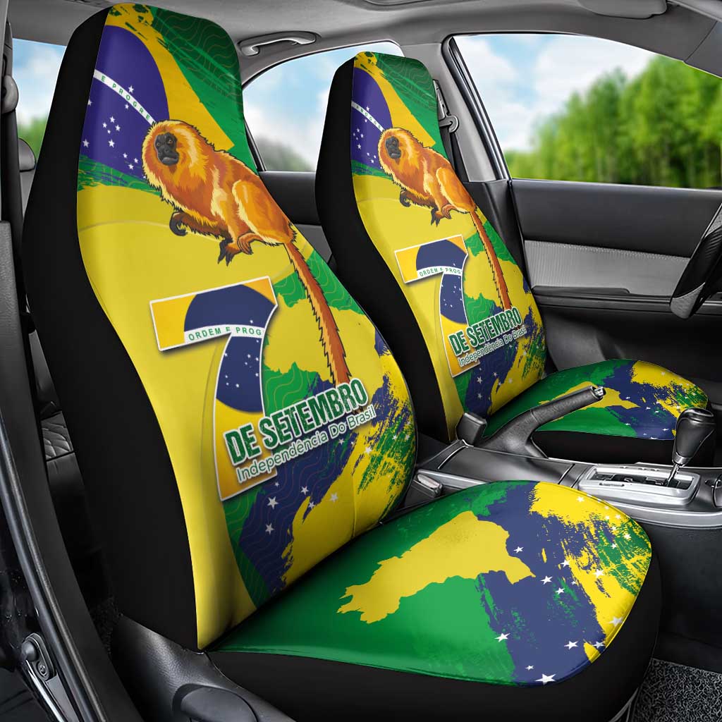 Brazil Independence Day Car Seat Cover Sete de Setembro and Golden Lion Tamarin - Wonder Print Shop