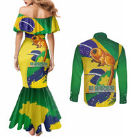 Brazil Independence Day Couples Matching Mermaid Dress and Long Sleeve Button Shirt Sete de Setembro and Golden Lion Tamarin