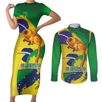Brazil Independence Day Couples Matching Short Sleeve Bodycon Dress and Long Sleeve Button Shirt Sete de Setembro and Golden Lion Tamarin - Wonder Print Shop