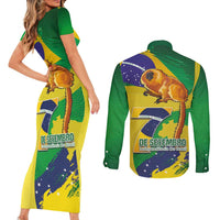 Brazil Independence Day Couples Matching Short Sleeve Bodycon Dress and Long Sleeve Button Shirt Sete de Setembro and Golden Lion Tamarin - Wonder Print Shop