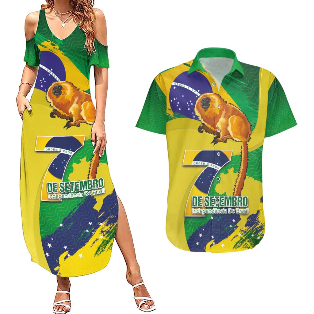 Brazil Independence Day Couples Matching Summer Maxi Dress and Hawaiian Shirt Sete de Setembro and Golden Lion Tamarin - Wonder Print Shop