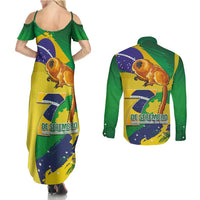 Brazil Independence Day Couples Matching Summer Maxi Dress and Long Sleeve Button Shirt Sete de Setembro and Golden Lion Tamarin - Wonder Print Shop