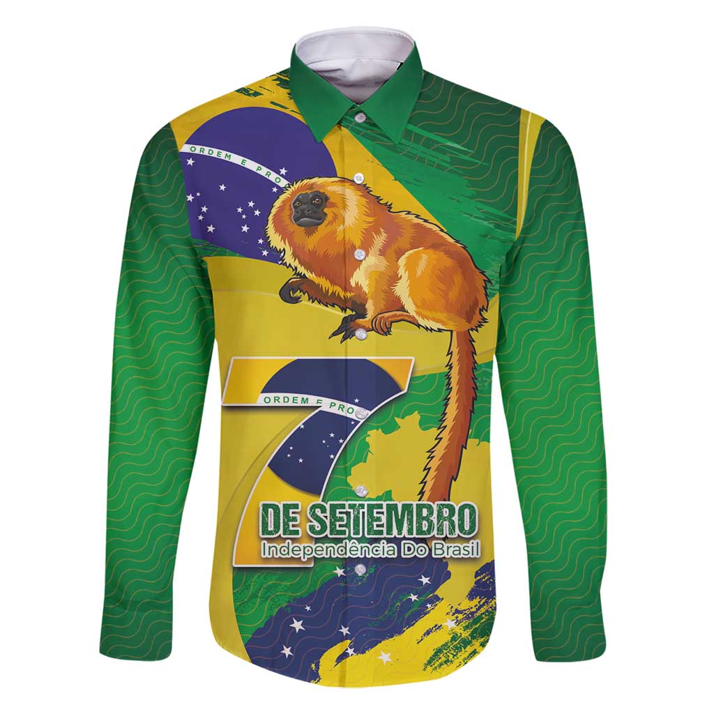 Brazil Independence Day Family Matching Long Sleeve Bodycon Dress and Hawaiian Shirt Sete de Setembro and Golden Lion Tamarin - Wonder Print Shop