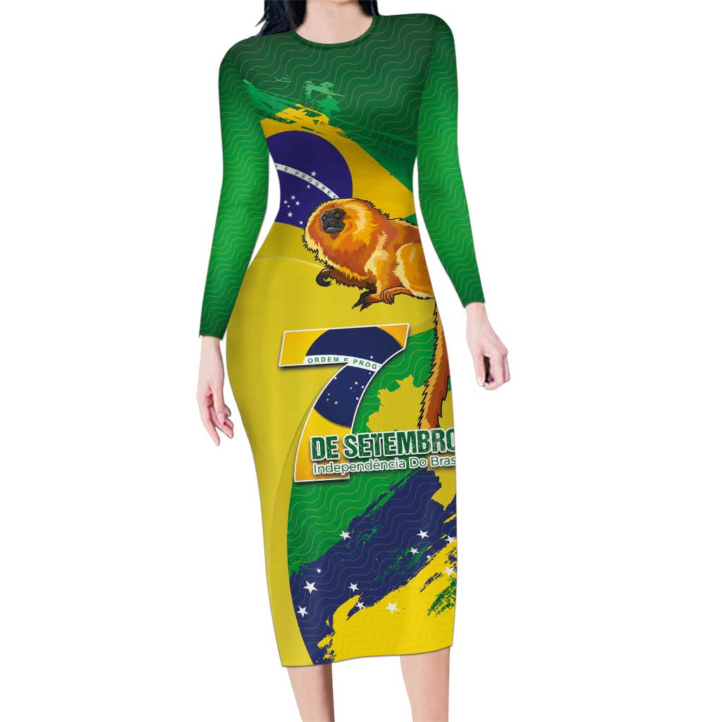 Brazil Independence Day Family Matching Long Sleeve Bodycon Dress and Hawaiian Shirt Sete de Setembro and Golden Lion Tamarin - Wonder Print Shop