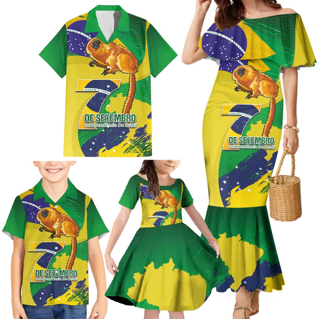 Brazil Independence Day Family Matching Mermaid Dress and Hawaiian Shirt Sete de Setembro and Golden Lion Tamarin - Wonder Print Shop