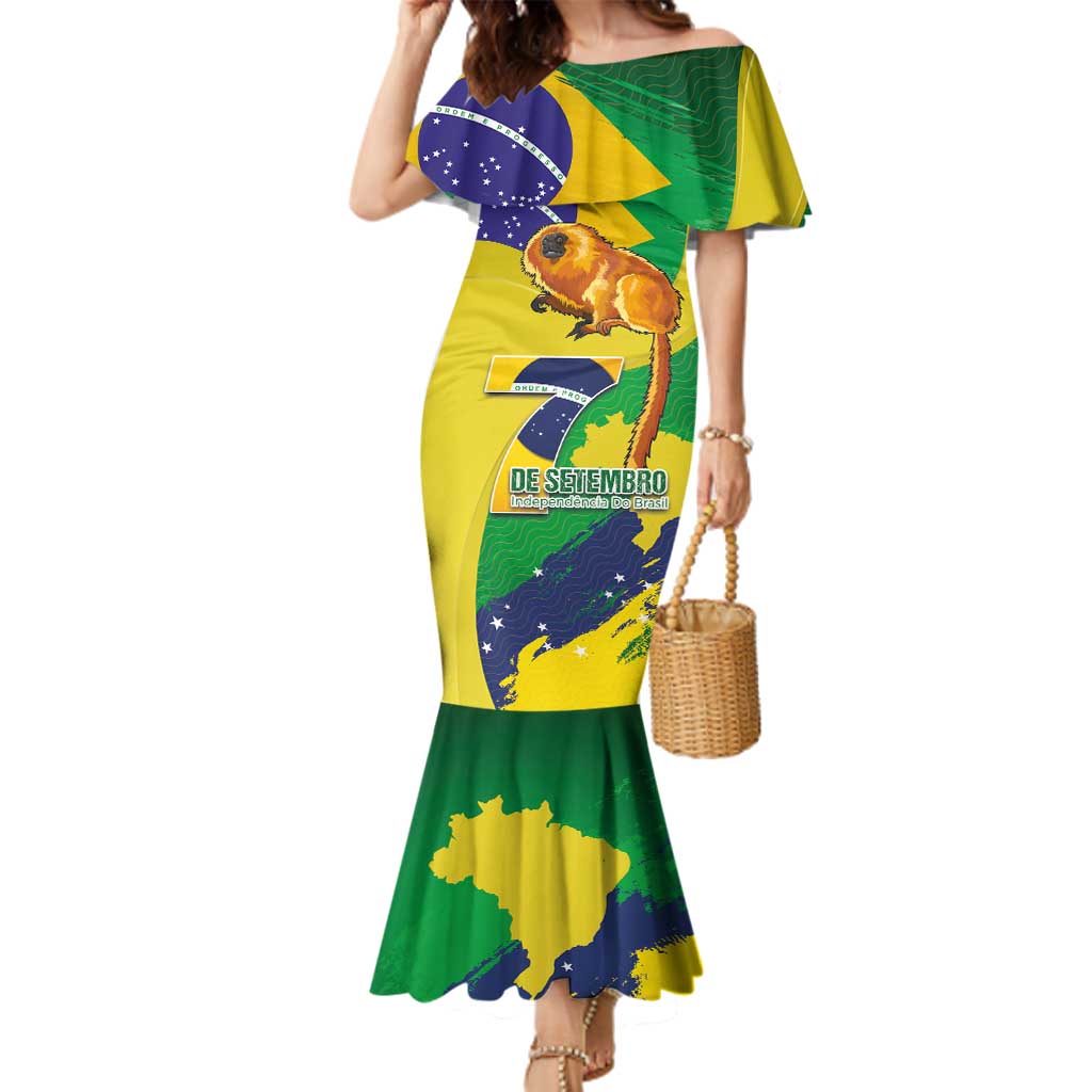 Brazil Independence Day Family Matching Mermaid Dress and Hawaiian Shirt Sete de Setembro and Golden Lion Tamarin - Wonder Print Shop
