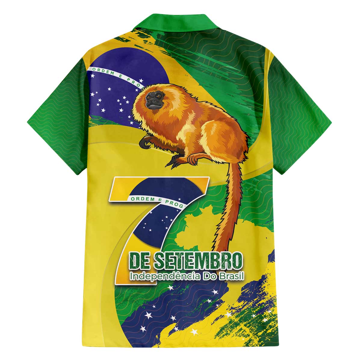 Brazil Independence Day Family Matching Off The Shoulder Long Sleeve Dress and Hawaiian Shirt Sete de Setembro and Golden Lion Tamarin - Wonder Print Shop