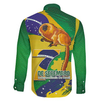 Brazil Independence Day Family Matching Off The Shoulder Long Sleeve Dress and Hawaiian Shirt Sete de Setembro and Golden Lion Tamarin - Wonder Print Shop