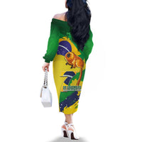 Brazil Independence Day Family Matching Off The Shoulder Long Sleeve Dress and Hawaiian Shirt Sete de Setembro and Golden Lion Tamarin - Wonder Print Shop