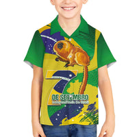 Brazil Independence Day Family Matching Off The Shoulder Long Sleeve Dress and Hawaiian Shirt Sete de Setembro and Golden Lion Tamarin - Wonder Print Shop