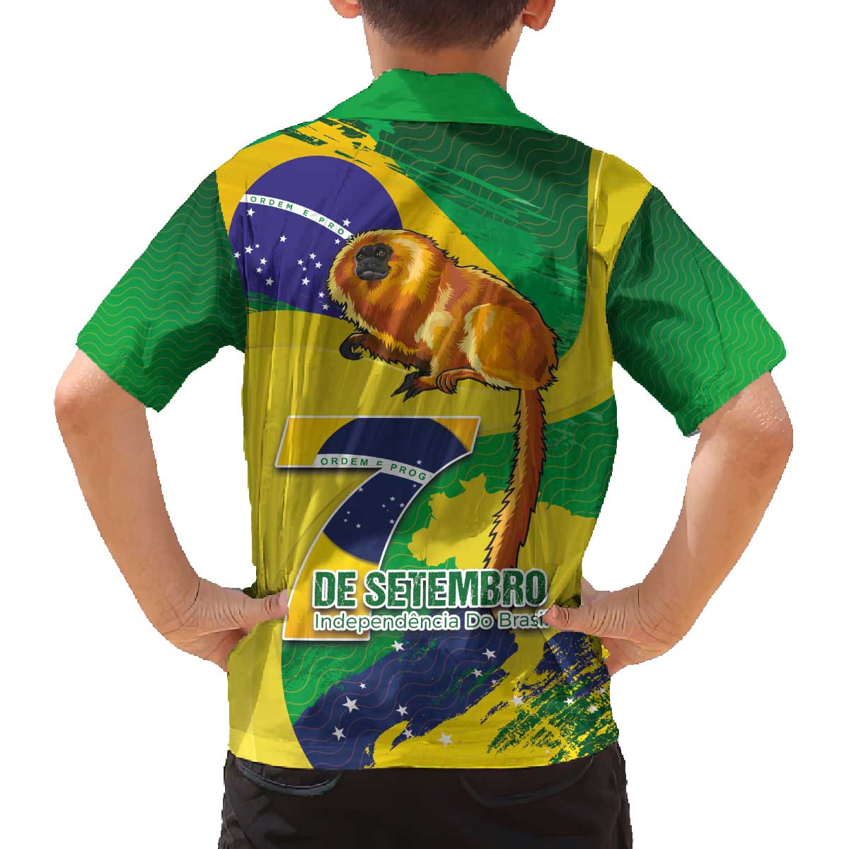 Brazil Independence Day Family Matching Off Shoulder Short Dress and Hawaiian Shirt Sete de Setembro and Golden Lion Tamarin - Wonder Print Shop